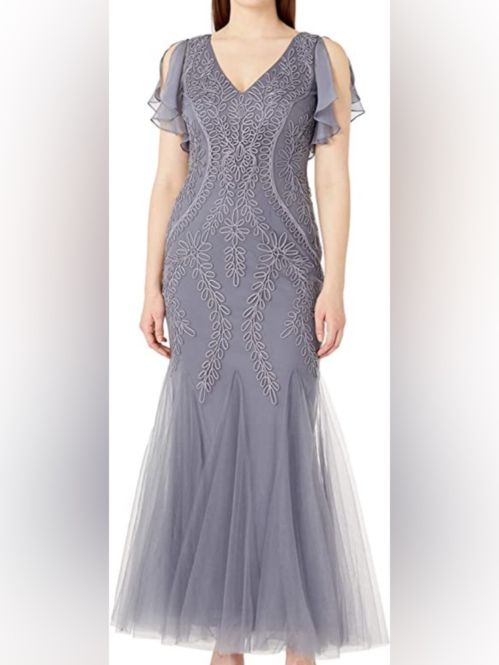 Cachet Grey Embroidered Mermaid Style Gown